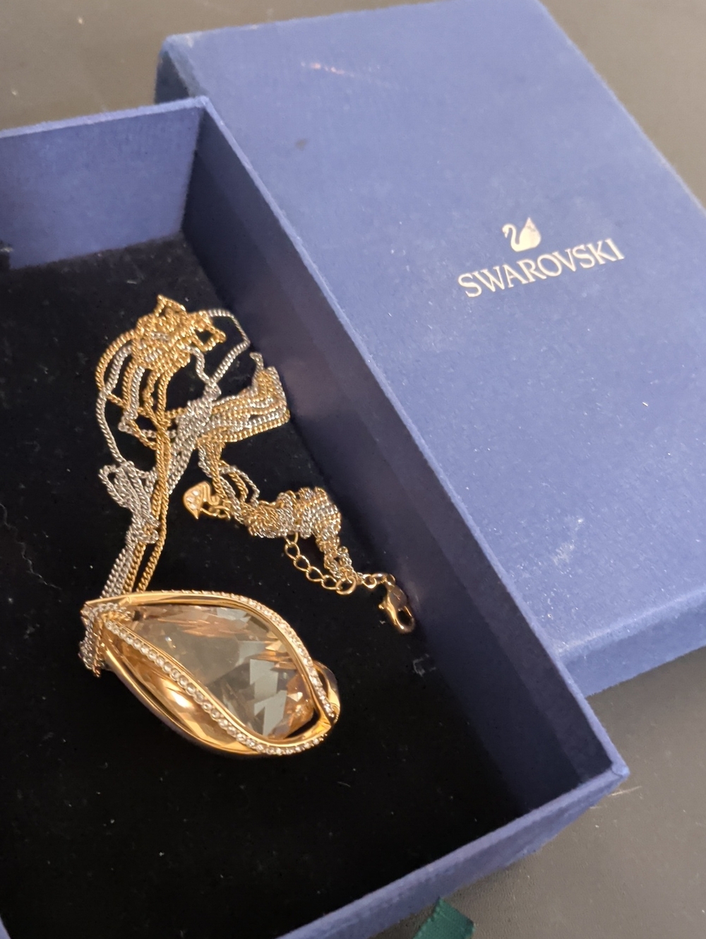 Swarovski Gold-tone Teardrop Crystal Pendant Necklace